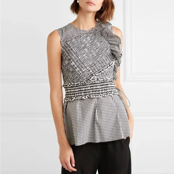 3.1 Phillip Lim Smocked Gingham Top Black/White 2 - Picture 1 of 15